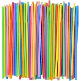[200 Pack] 8.5" High Multicolour Flexible Plastic Straws | Bendable Disposable Drinking Straws for Home Use Milk Juice Drinks