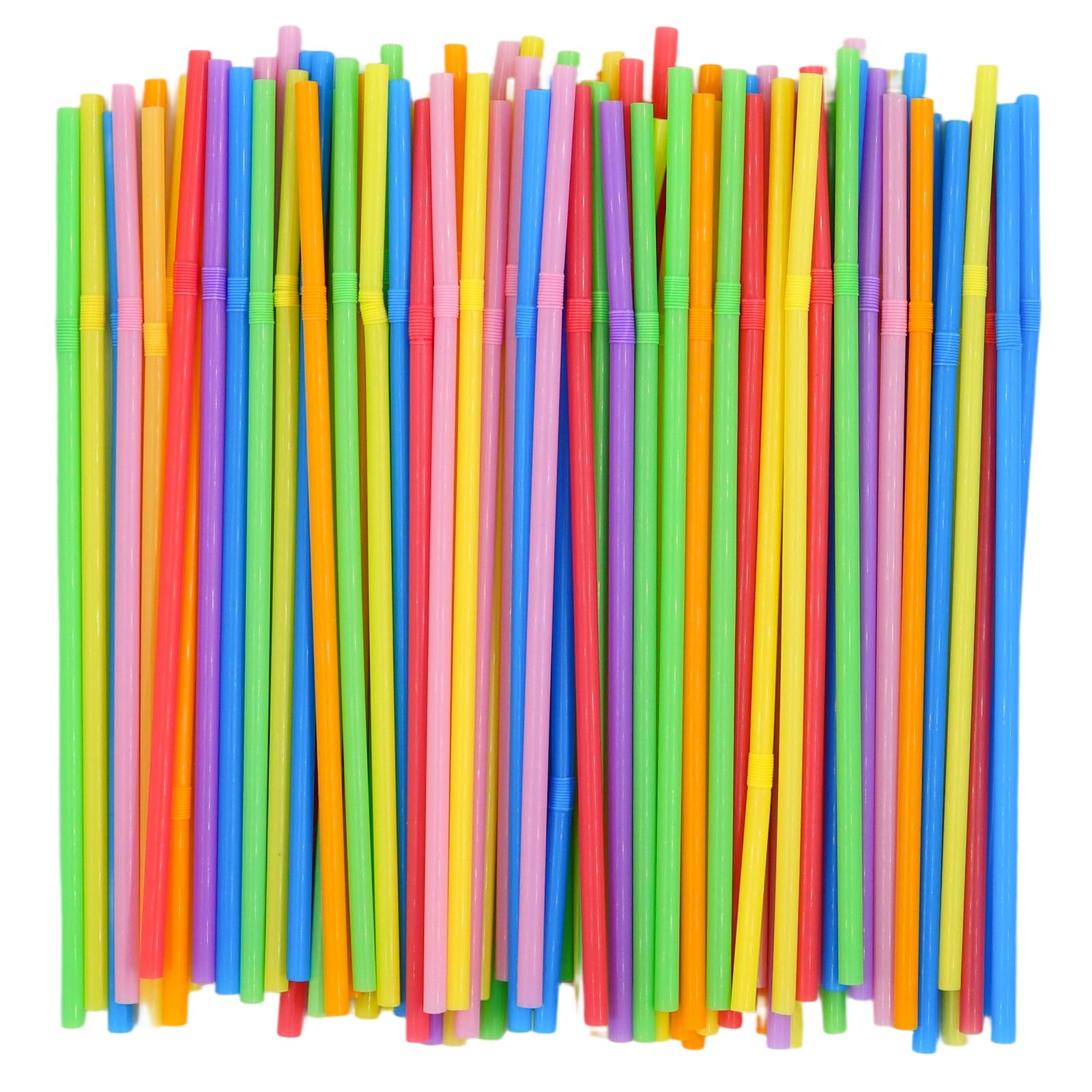 Photo 1 of [200 Pack] 8.5" High Multicolour Flexible Plastic Straws,Bendable Disposable Drinking Straws for Home Use Milk Juice Drinks
