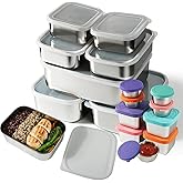 15 Pcs Stainless Steel Food Containers with Snack & Sauce Containers, 304-Grade Airtight Reusable Stackable Container for Kitchen Storage & Meal Prep & Lunch Bento Box - Oven, Freezer, Dishwasher Safe