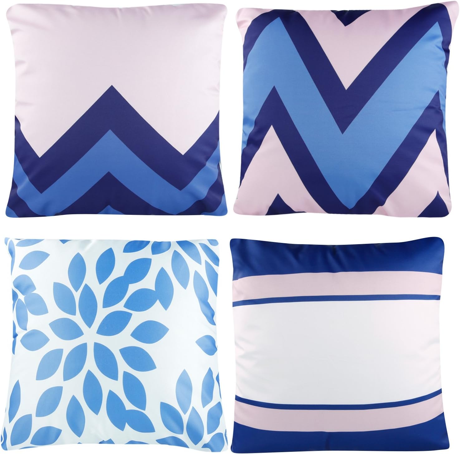 CRJHNS Throw Pillow Covers, Soft Silk Cushion Cover Decorative Square Pillow case for Couch, Bed, Set of 4, 18x18 inch (Blue Blush Pink)