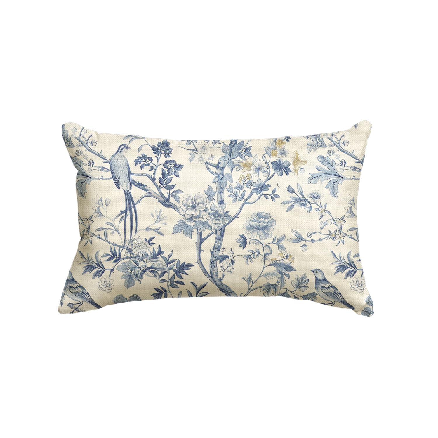 Photo 1 of AVOIN colorlife Spring Chinoiserie Trees and Birds Blue and White Grandmillennial Throw Pillow Cover, 12 x 20 Inch Summer Cushion Case Decoration for Sofa Couch Farmhouse