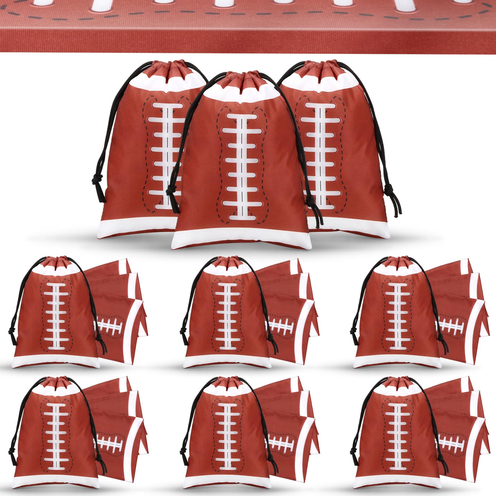 Photo 1 of Berlune 24 Pieces Football Party Favors Drawstring Gift Bags 10 x 7 Inch Football Sports Goodie Bags Super Birthday Supplies Backpack Bulk Bowl for Gym Travel Party Storage Favors Supplies