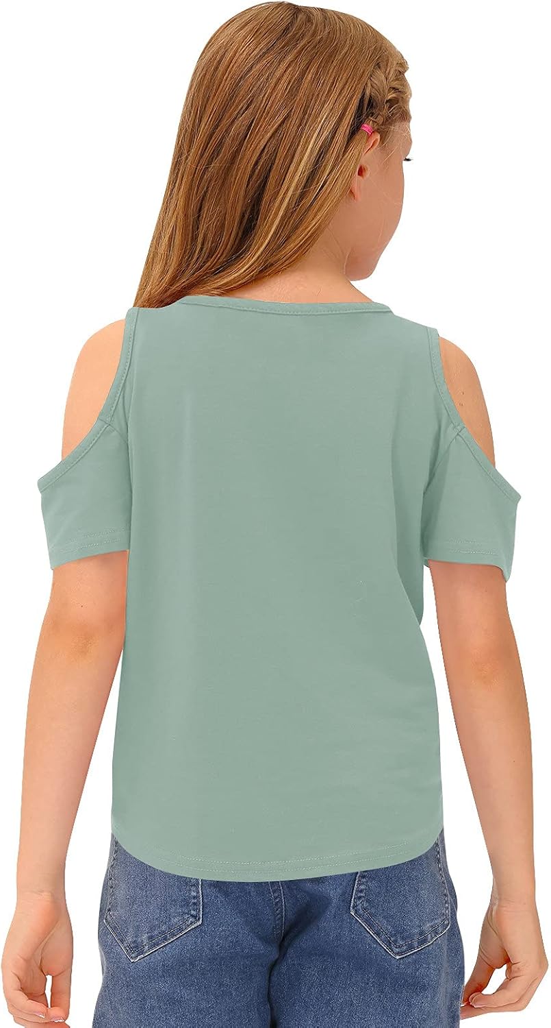 BesserBay Girl's Tie Front Cold Shoulder Short Sleeve Tunic Shirt 3-12 Years: Clothing