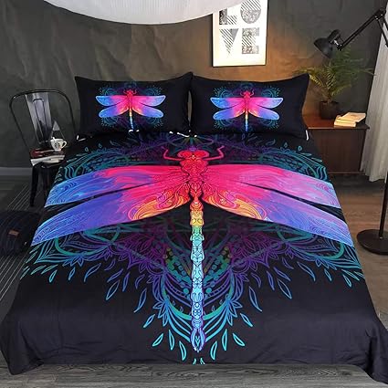 Sleepwish Black Neon Dragonfly Bedding Purple Pink Dragonfly Green