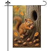 Fall Garden Flag, 18x12 Inch Cute Squirrel Yard Flag for Outdoor Autumn Decor Double-Sided Seasonal Garden Flags for Outside Porch Lawn Backyard Decoration