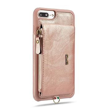 Amazon Iphone7 Plusケース Iphone8 Plus ケース Jingrui アイフォン7 Plus 8 Plus ケース 背面カード収納 耐衝撃 人気 スタイリッシュ スマホケース 大容量 小銭 コイン イヤホン収納リング付き 背面ポケット フック付き 携帯カバー ローズゴルード Jingrui