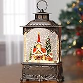 Priddop Church Snow Globe Christmas Decorations Gifts Snowman Cabin Cardinal Tree USB/Battery Timer Music Glitter Snowfall Lantern 10.2 inch