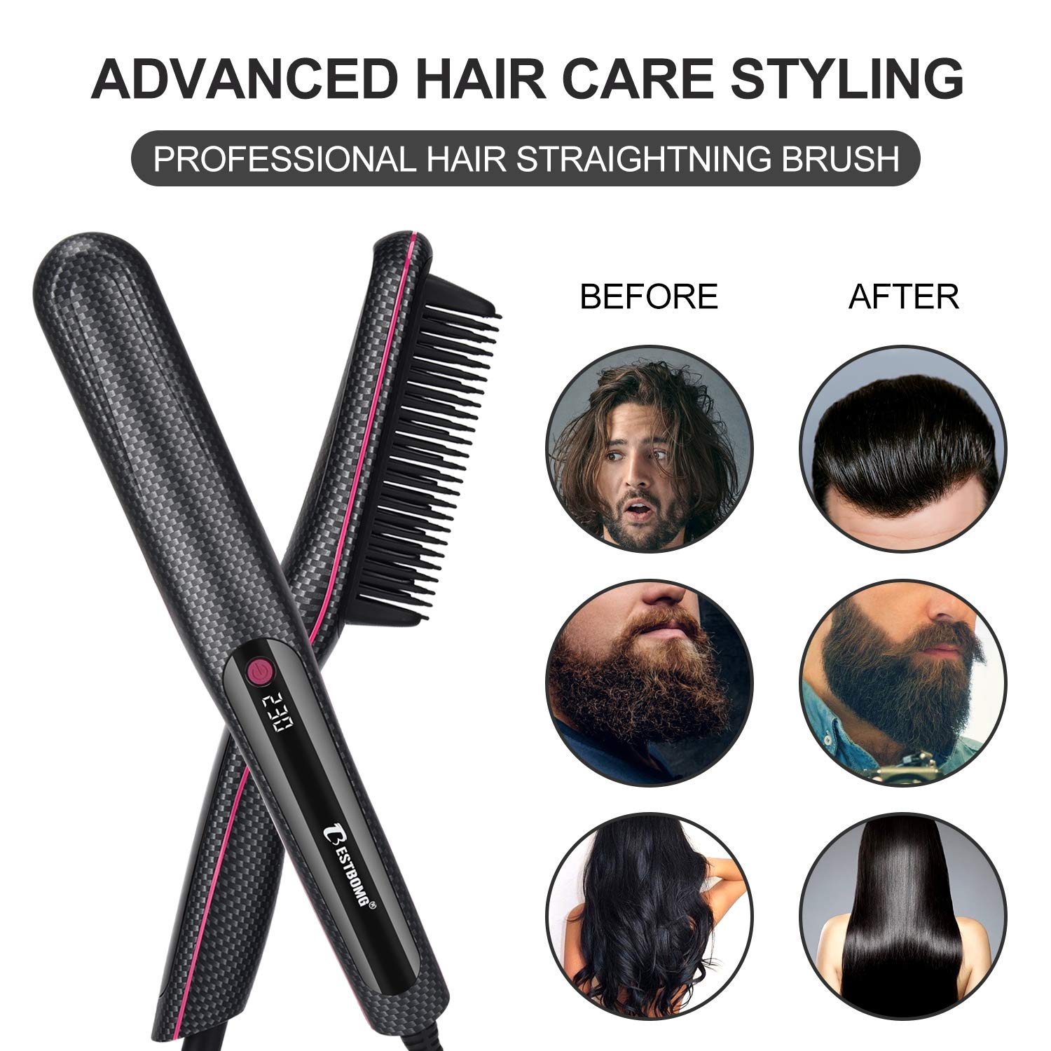 BESTBOMG Plancha de pelo barba flequillo para Los hombres Peine alisador barba alisar funciona fijador peinar Rizador de pelo Multifuncional La rápida enderezadora (Rectángulo)
