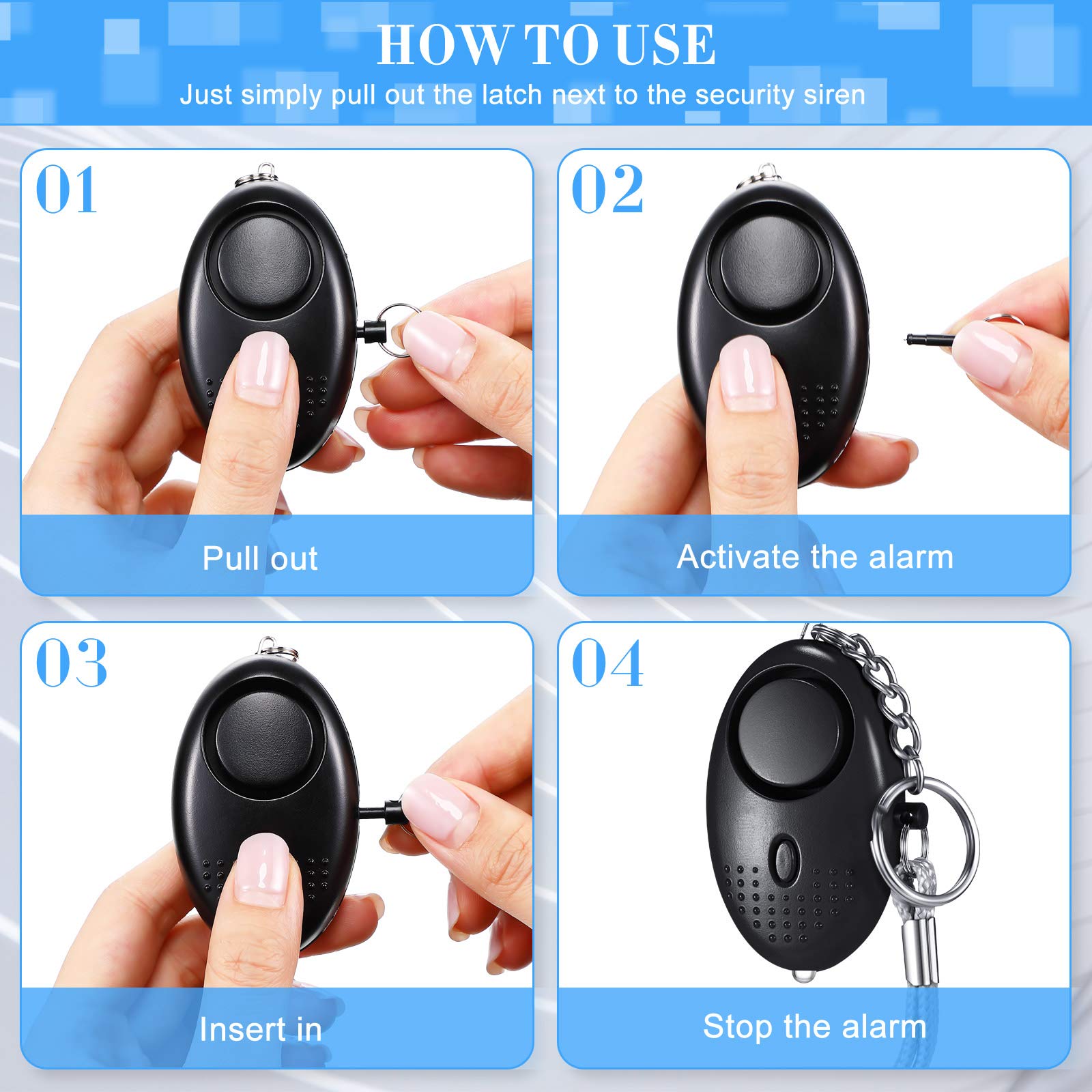 Konohan 12-Piece Personal Alarm Set, Emergency LED Light Keychain Alarms in 6 Colors for Women & Men