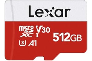 Lexar E-Series 512GB Micro SD Card, microSDXC UHS-I Flash Memory Card with Adapter, 100MB/s, C10, U3, A1, V30, Full HD, 4K UH