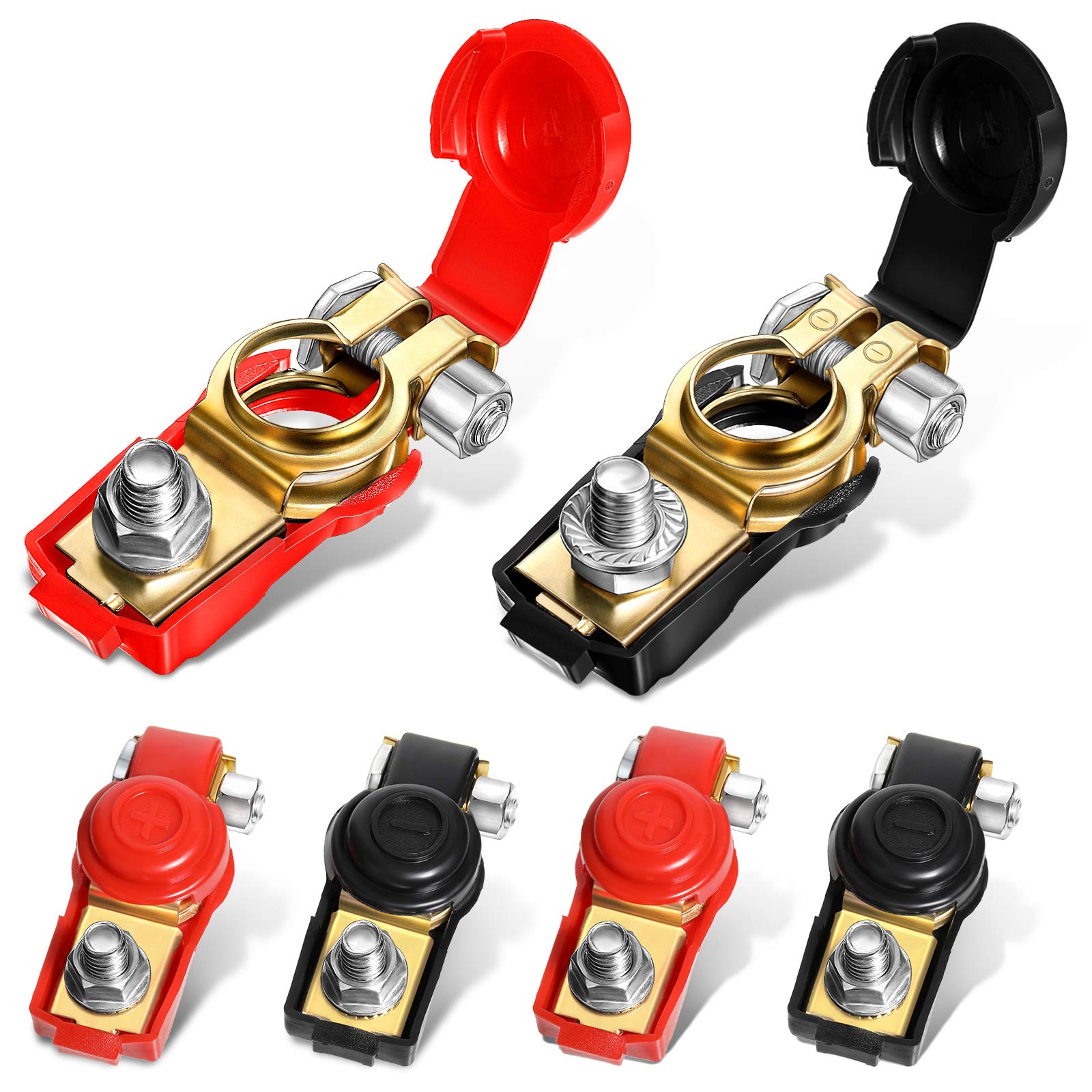 Frienda 6 Pcs Car Copper Battery Terminal Clamps Connectors Quick Release Battery Terminals Clamps Negative and Positive, 12v/ 24v/ 48v Compatible with Boat Truck Car Van