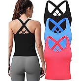 Evercute Workout Yoga Crop Tank Tops for Women 1/2/3 Pack Criss Cross Strappy Tops with Built in Bra Ribbed Seamless Tanks