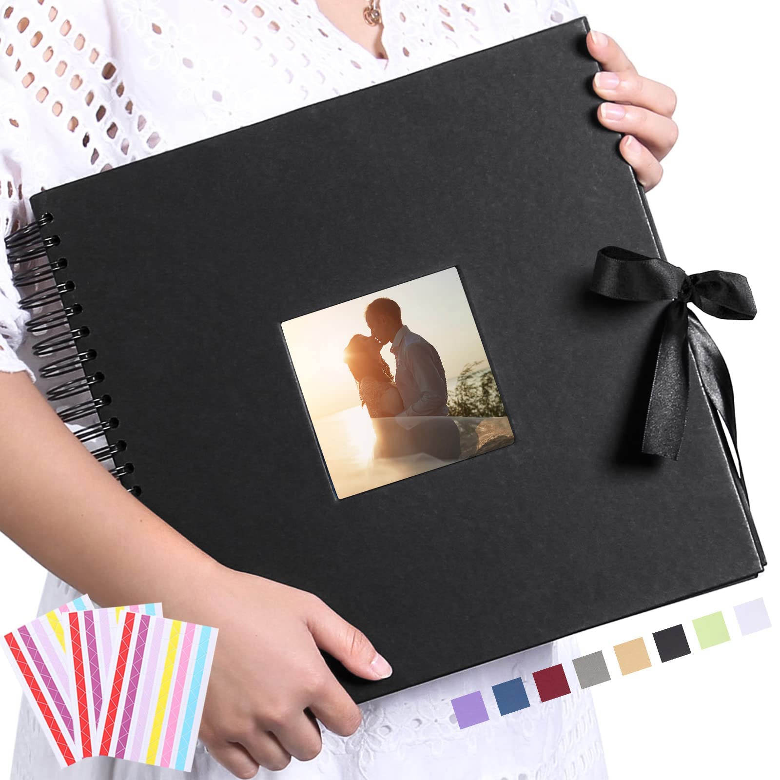 Vienrose Scrapbook Photo Album 30x30 cm DIY with Cover Photo Pocket 80 Pages Silk Ribbon Craft Paper Album for Guest Book Anniversary Wedding Valentines Day
