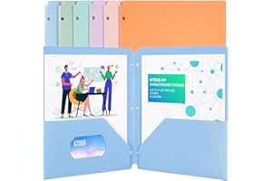 KTRIO File Organizer with Pockets 3 Hole Punched, 6 Pack Plastic for 3 Ring Binder, Letter Size Colored Poly with Business Card Slot for School Students Teachers, 6 Pack