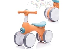 WANGWANGWANG Baby Toddler Balance Bike with Bubble Machine for 1 Year Old Children,4 Wheels Kids Balance Bike w/Bubble Maker,Kids Ride on Toys,Headlight for Ages 12-36 Months Boys Girls (Orange&Green)