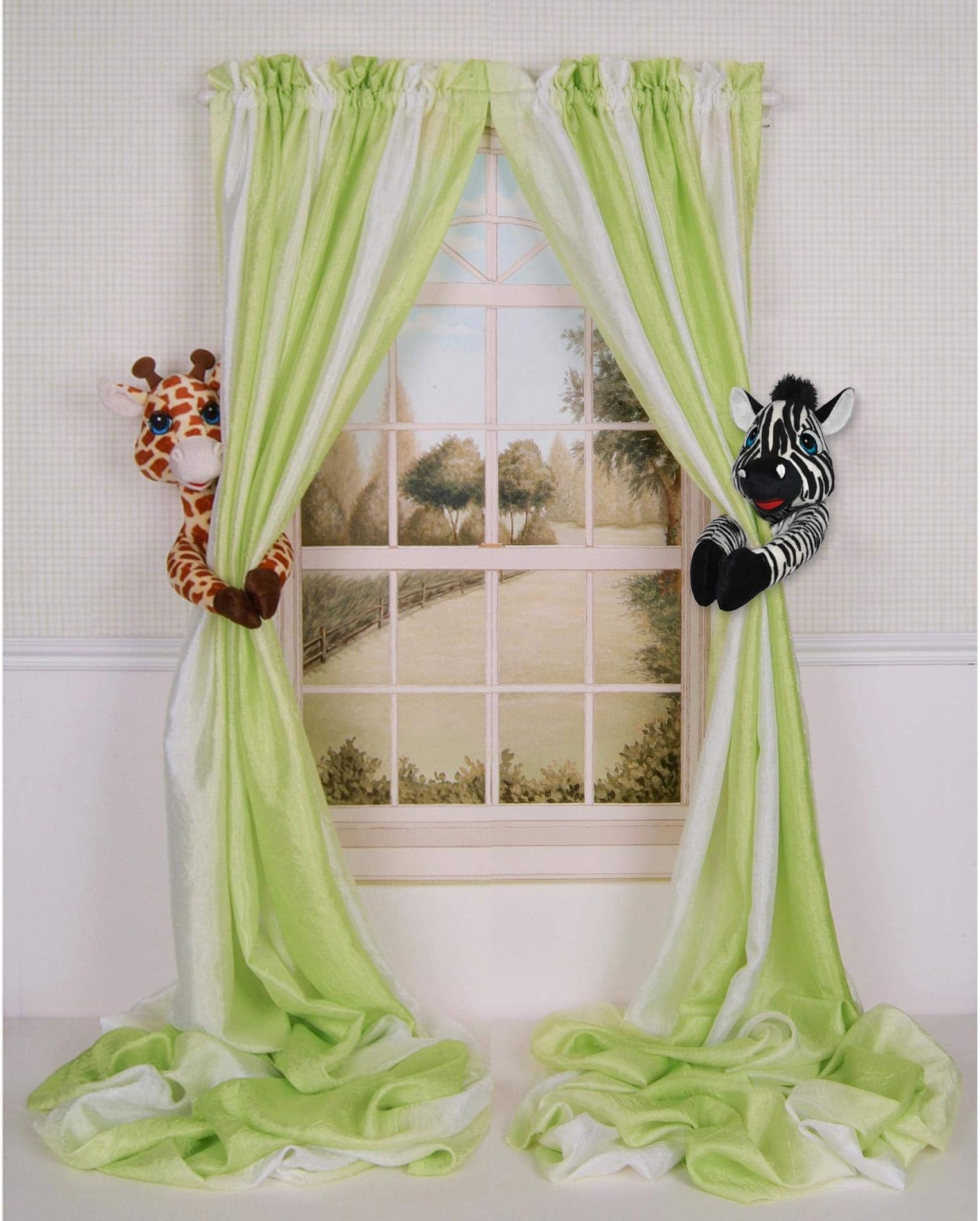 Baby Nursery Jungle Safari Giraffe and Zebra Curtain Tieback Collector Set