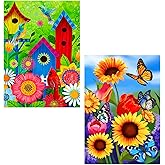2 pieces pring garden Flag 12x18 Double Sided Vertical, Small monarch Butterfly Floral Flower Welcome Garden Yard House Flags Outside Outdoor House sunflower Spring Summer Décor