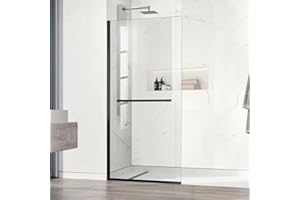 AquivaCoast 34" X 72" Semi-Framed Fixed Shower Screen with Handle, 5/16"(8mm) Thick Clear Tempered Glass Shower Panel, for Walk In Shower with Frame Hardware Kit, Matte Black