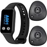 WNKRUN Wireless Restaurant Pager System with 2 Waterproof Call Buttons | for Waiter Customer Staff Caregiver 1 Rechargeable Watch 400ft Range Button with Cancel Key Vibrate Alert Calling System