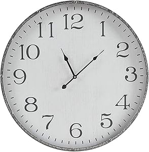 MARTHA STEWART Galvanized Iron Metal Wall Clock 24 Inch for Living Room Décor Office Decoration Quartz Battery Operated Easy to Read, 24" x 24", Duke White/Silver