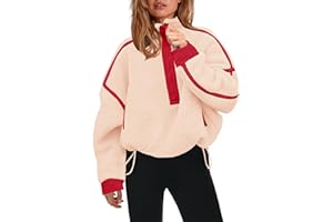 Panadila Womens Half Zip Sherpa Fleece Pullover Soft Oversized Sweatshirt with Pockets Warm Fuzzy Sweater