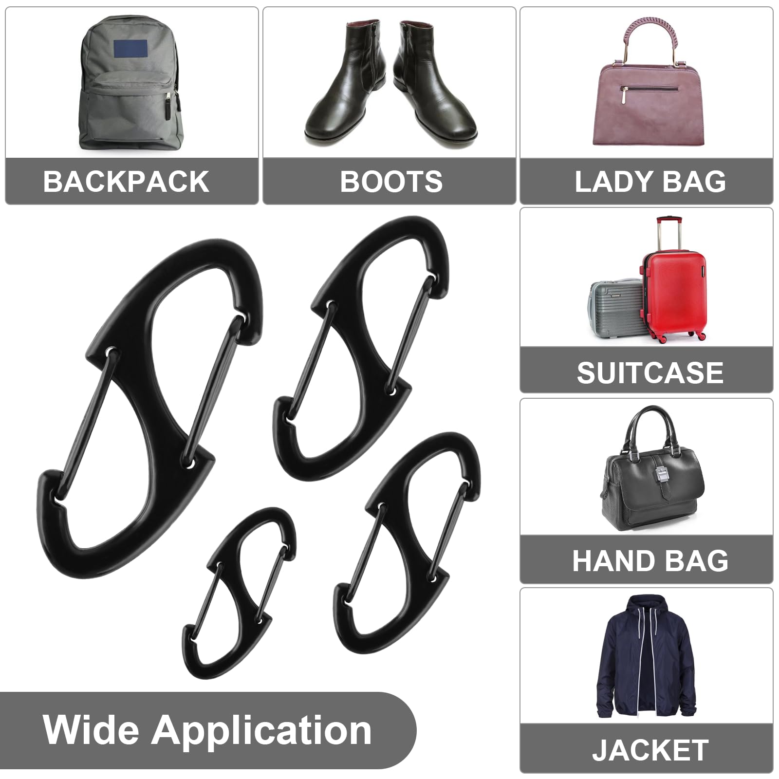 Zipper Clips Anti Theft, 20 Pcs Zipper Pull Locks for Backpacks, Double-Sided Spring S Carabiner Clasps Theft Deterrent for Luggage Suitcase Handbags Keys Purse(Black)