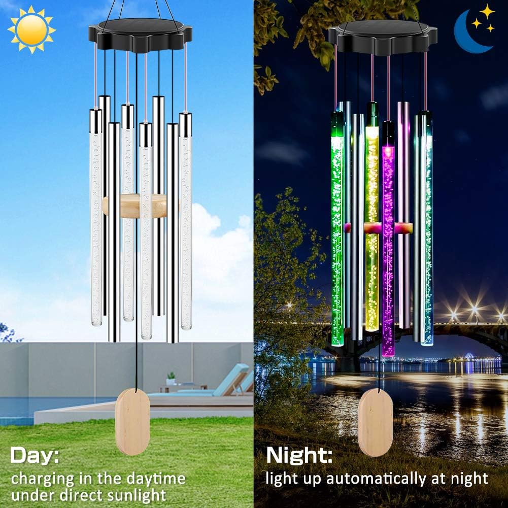 CrazyFire Solar Wind Chimes Changing Colors, Waterproof LED Wind Chimes for Outside with 8 Tubes, Solar Powered Memorial Wind Chimes with Lights, Housewarming Gifts for Garden Patio Yard Home Decor : Garden & Outdoor