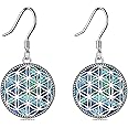 YAFEINI Flower of Life Earrings 925 Sterling Silver Flower of Life Dangle Drop Earrings Abalone Shell Flower of Life Jewelry for Women