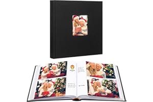 Aevdor 240 Pockets 5x7 Photo Album with Writing Space, Large Capacity Photo Album 5x7 Holds 240 Photos, Linen Cover Acid Free Photo Book with Memo for Baby Family Anniversary Wedding Pictures, Black