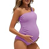 Summer Mae Maternity Swimsuit One Piece One Shoulder Ribbed Pregnancy Bathing Suit