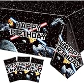 3 Pieces Space Battleship Wars Themed Birthday Party Decorations Tablecloth, Large Size 54 x 108 Inch Rectangular Plastic Table Cloth Star Galaxy Universe Starship for Boys Kids Party Decorations