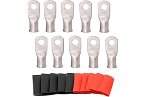 SVAAR 10pcs 2 AWG - 5/16'' Tinned Copper Cable Lugs Wire Lugs UL Listed 2 Gauge Ring Terminals Wire Lugs Battery Cable Ends Heavy Duty Closed End Crimp Connectors with 10pcs 3:1 Heat Shrink Tubings