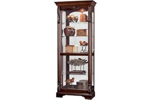 Howard Miller Bernadette Curio Cabinet 680-501 – Hampton Cherry Finish, Heavily Distressed Home Decor, Four Glass Shelves, Five Level Display Case, Locking Slide Door, Halogen Light
