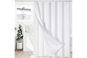 Craidlela 3-in-1 White Waffle Shower Curtain Set, Waterproof Fabric Modern Shower Curtain with PEVA Liner & 12 Stainless Steel Double-Sided Hooks, Hotel Style Bathroom Decor, 72 x 72