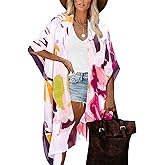 Moss Rose Women's Beach Cover up Swimsuit Kimono with Bohemian Floral Print, Loose Casual Resort Wear