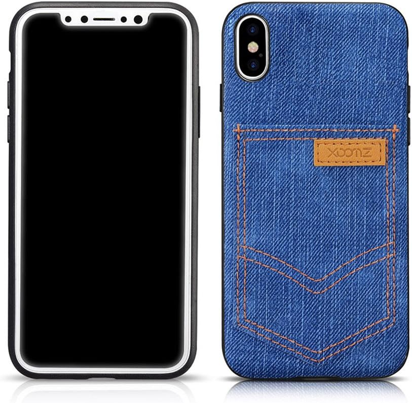 Officepro iPhone X Case Jeans Pocket PU Leather Back Cover for iPhone X(Blue)
