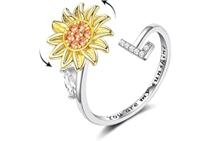 WFYOU Fidget Rings for Anxiety for Women Sunflower Initial Letter Spinner Ring Open Adjustable Ring CZ Rings Daisy Stress Relieving Ring Jewelry Gift for Women Girl Valentine's Day You are My Sunshine Ring