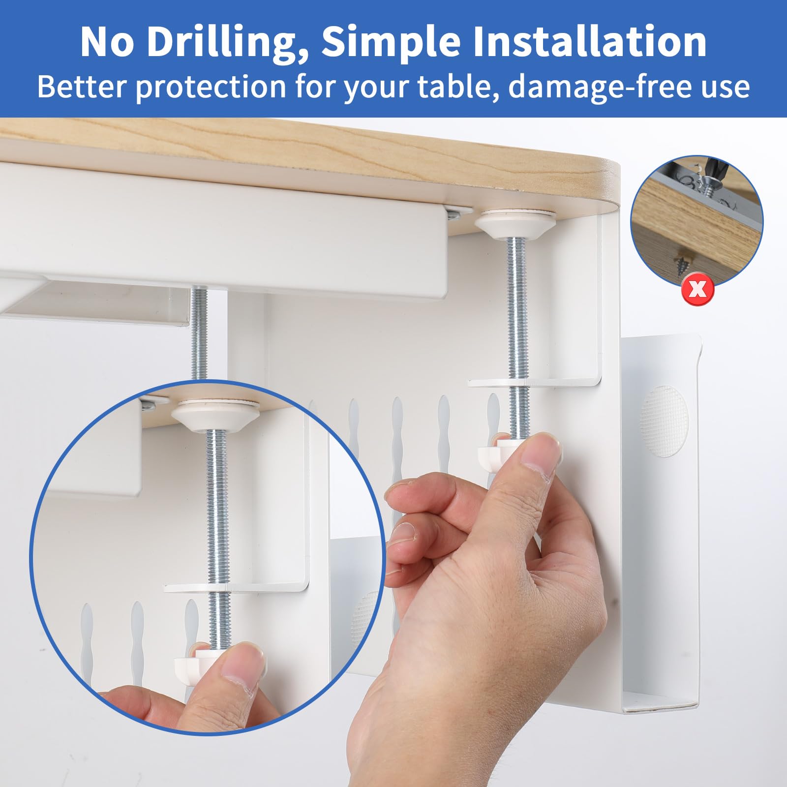 LUKETURE Desk Side Storage, Steel Side Desk Organizer, No Drill Laptop Holder, Clamp on Laptop Mount with Pen Holder, Table Hanging Storage for Home Office, Fits Flat Edge Tables 0.3