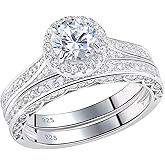 Newshe Jewellery Moissanite Wedding Rings for Women 925 Sterling Silver Engagement Ring Bridal Set Round Anniversary Band Promise Size
