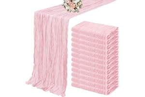 YMHPRIDE 12 Pack Cheesecloth Table Runner 35 x 120 inch Long Boho Cheese Cloth Gauze Table Runners Semi Sheer Table Runner for Wedding Decor, Bridal Shower, Birthday Party (Light Pink)
