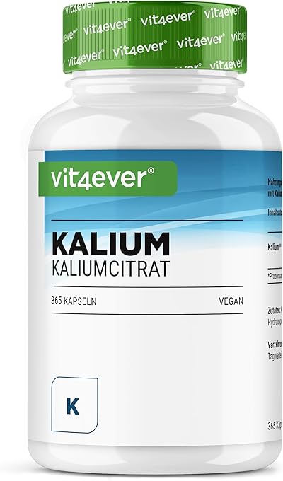vit4ever Kalium - 365 Kapseln mit 800 mg elementarem Kalium (aus Kaliumcitrat) pro Tagesdosis - vegan, hochdosiert, ohne Zusätze