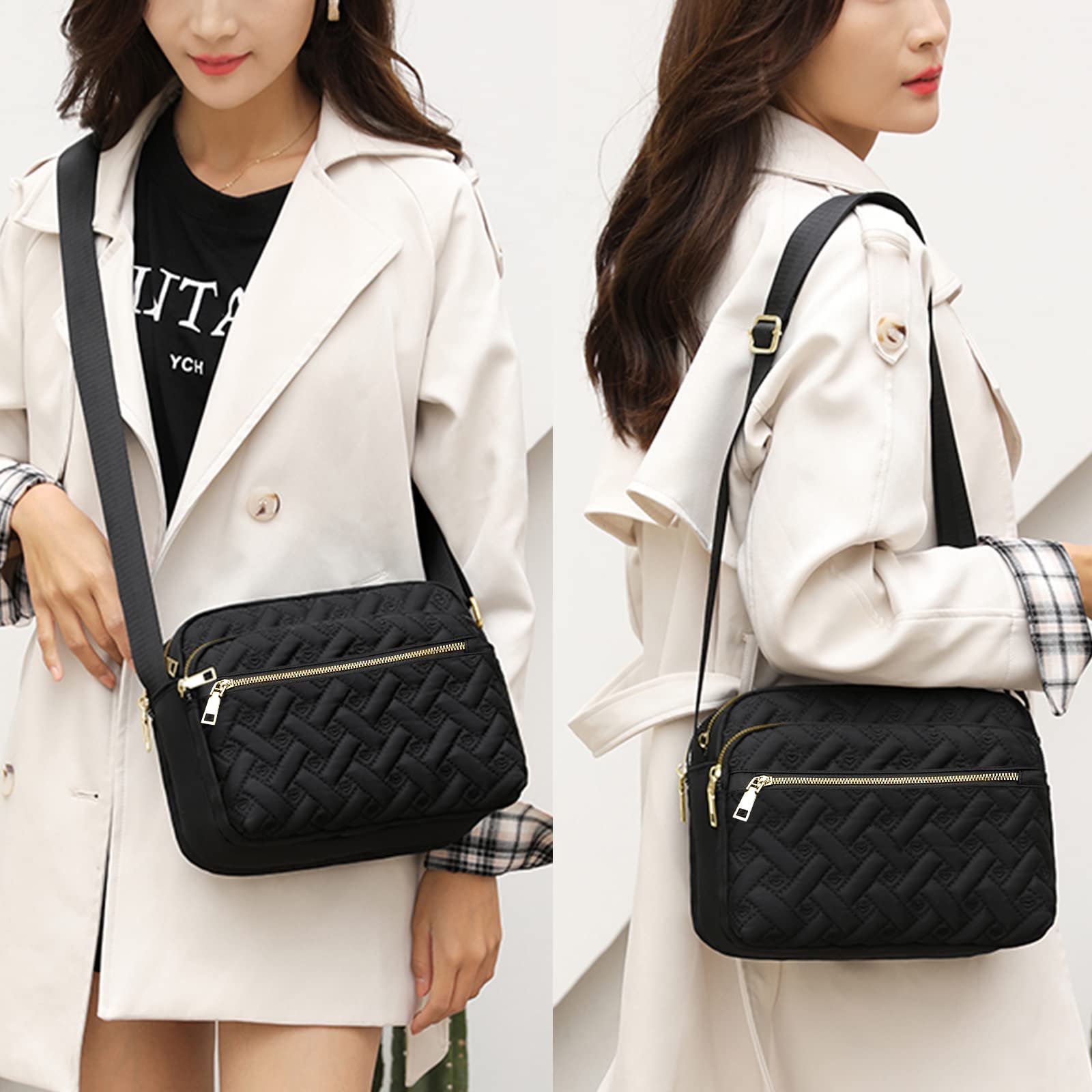 Medium Nylon Crossbody Bags for Women Trendy Crossbody Purses Travel Large Cross Body Bag Quilted Purse