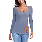 WOWENY Thermal Shirts for Women V Neck Fleece Lined Long Sleeve Base Layer Soft Warm Underwear Tops Cold Weather