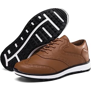 Wizeny Golf Shoes for Men Waterproof Spikeless Non Slip Lightweight Golf Sneakers Leather Lace-Up with Arch Support