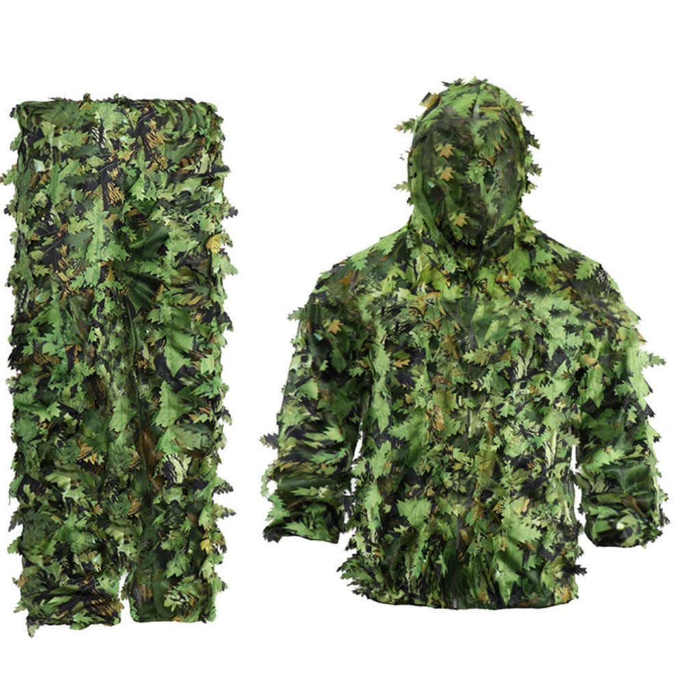 Bopfimer Sticky Flower Bionic Leaves Camouflage Suit Hunting Ghillie Suit Woodland Camouflage Universal Camo Set (B), Green