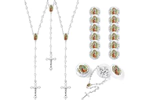 BRILUCKY 12 PCS Our Lady Of Guadalupe White Bead Scented Rosaries For Baptism Gifts,Rosaries In Bulk For First Communion Party Favors Girls Boys,Rosarios Catolicos 12 Pack Para Recuerdos De Bautizo for Funeral
