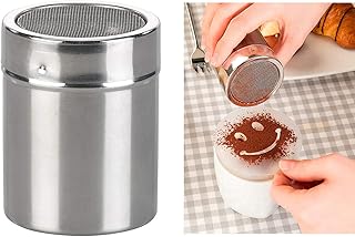 Rosenstein & Söhne Kakaostreuer: Kakao-Streuer aus Edelstahl mit Deko-Schablonen für Cappuccino & Co. (Kakaostreuer mit Schablonen)