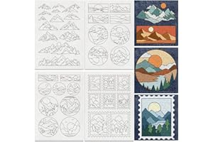 DOODLREAM 39Pcs Mountain Sun Water Soluble Hand Sewing Stabilizers, 29.7×21cm Natural Scenery Embroidery Pattern Stabilizer, 