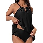 SUUKSESS Women Ruffle High Neck Tankini Swimsuit Flowy Tummy Control Bathing Suit