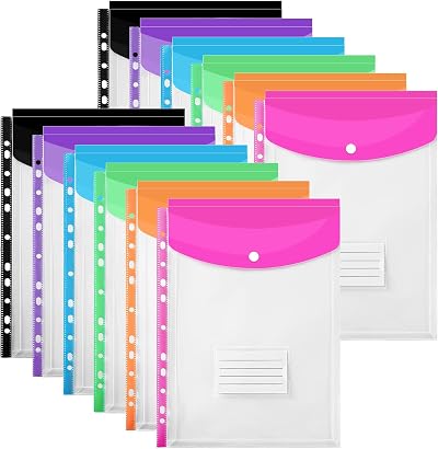 TOOELMON A4 Punched Pockets Wallets 12 Pack Plastic Document Files